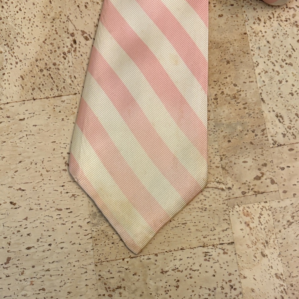 Vintage Stonestreet’s Harvard Square Repp Tie Pink and Cream Stripes 100% Silk - Picture 6 of 7
